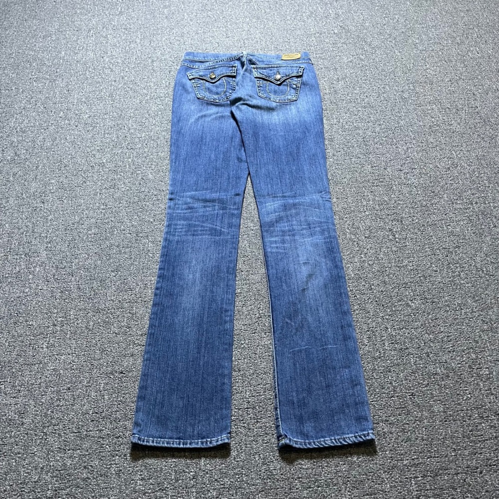 True Religion Cora Straight Leg Jeans Size 25 Blue Mid Rise Flap Pocket Y2K